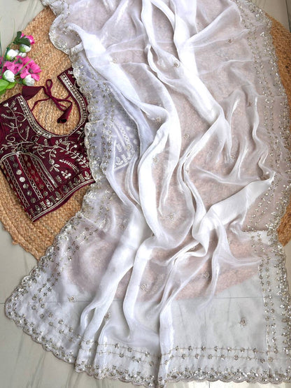 Beautiful Sequence work  Soft Fandy Silk  along with Full Stitched Blouse