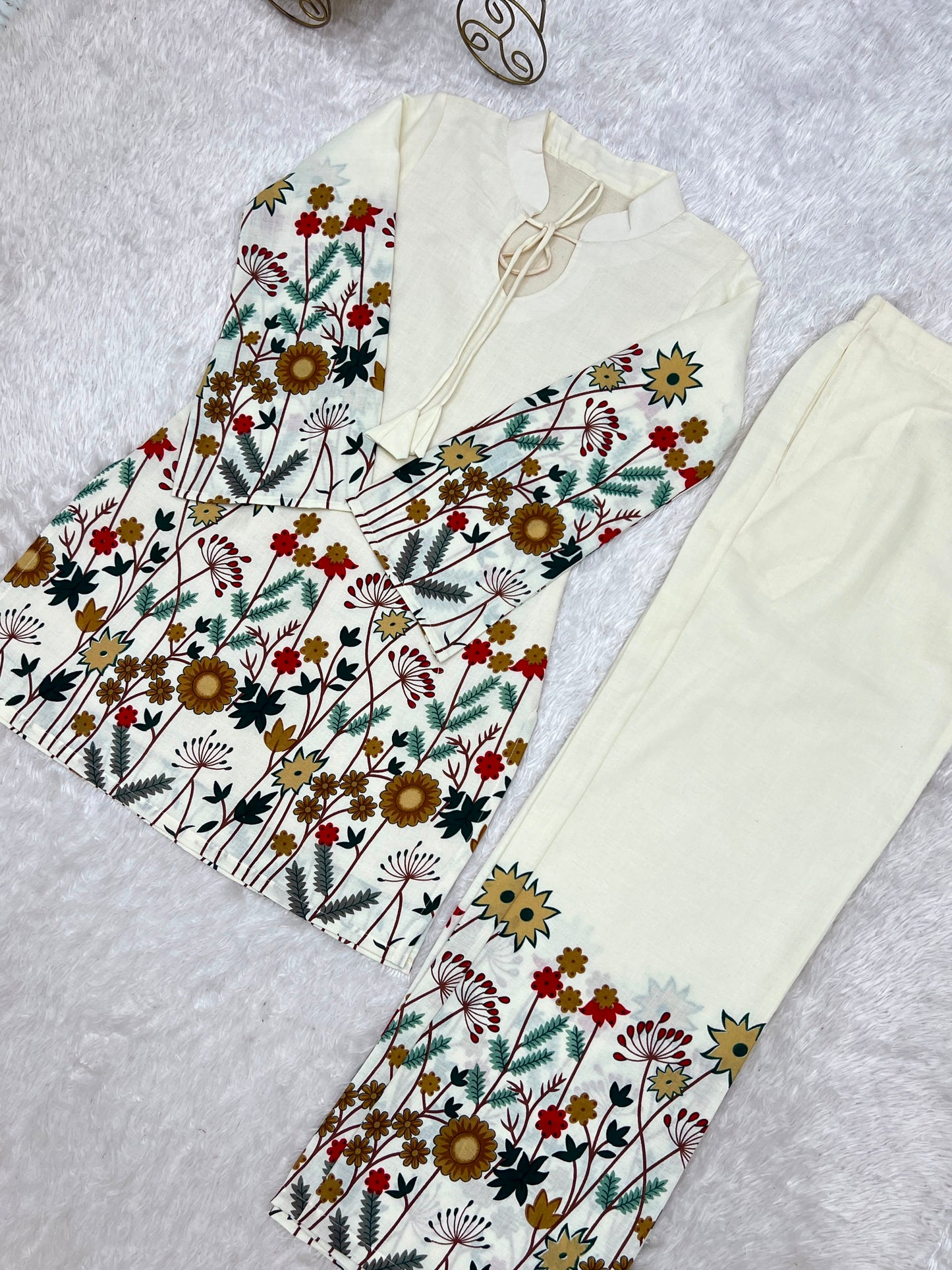 Premium Magic Slub Cotton Floral Printed Kurta Pant Set