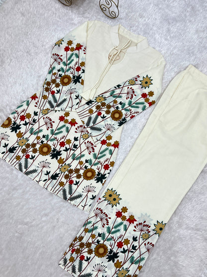 Premium Magic Slub Cotton Floral Printed Kurta Pant Set