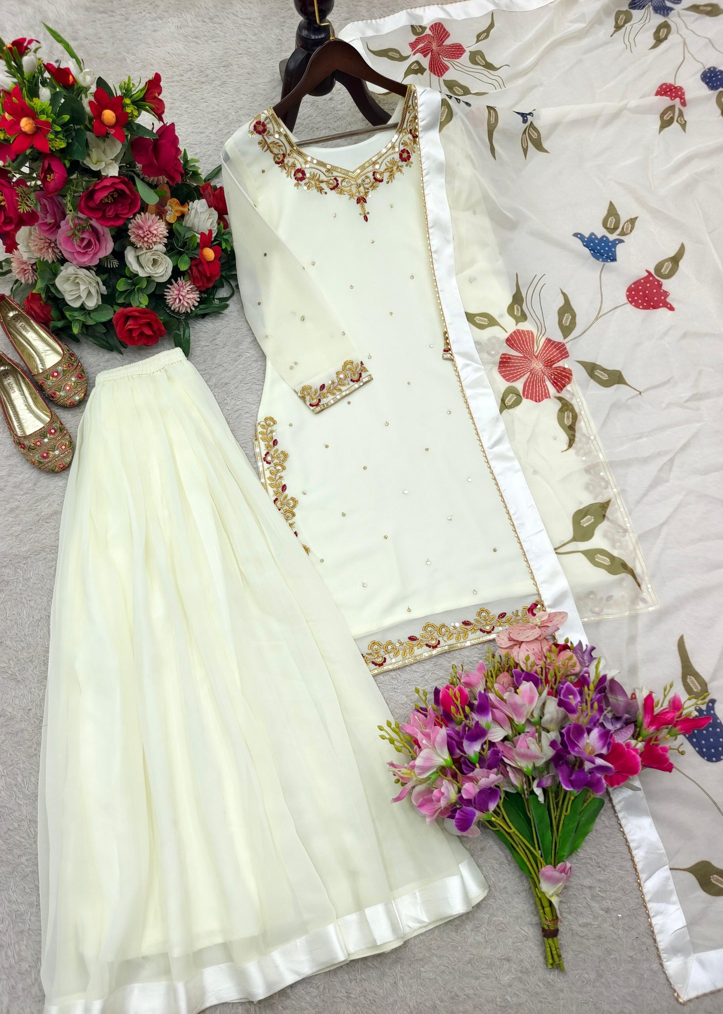 Trending Fox-Georgette Top& Sharara &Dupatta