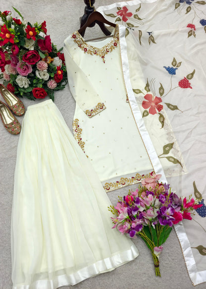 Trending Fox-Georgette Top& Sharara &Dupatta