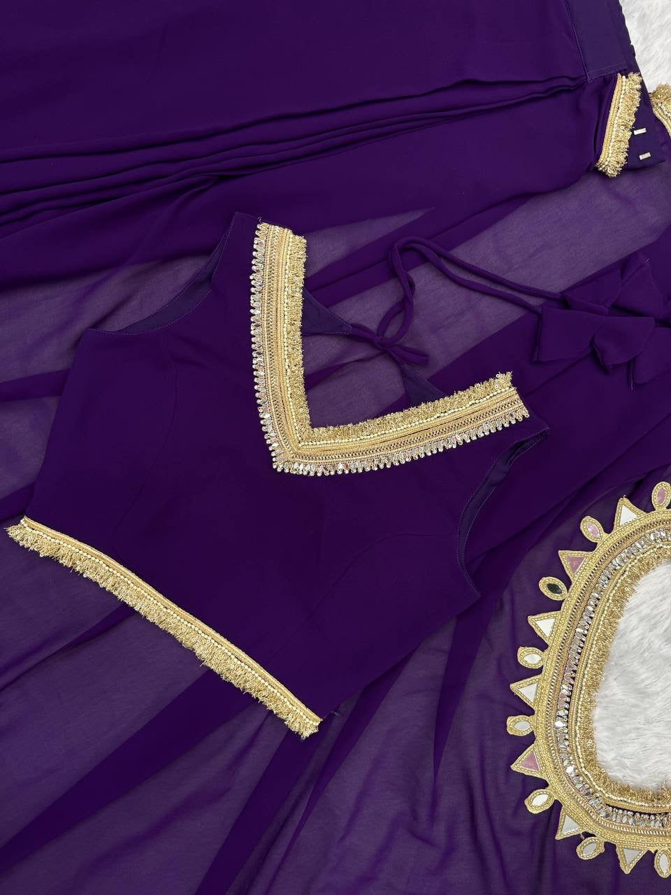 PARTY WEAR GEORGETTE READY MADE LACE BORDER SAREE
