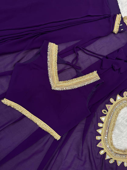 PARTY WEAR GEORGETTE READY MADE LACE BORDER SAREE