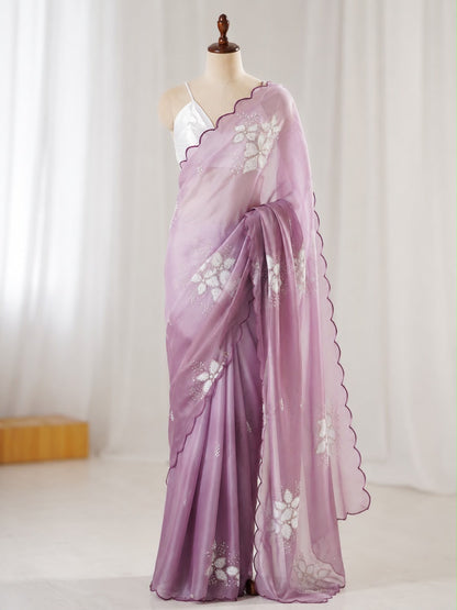 Premium Zimi Chu Sequence Work Saree With Satin Silk Blouse