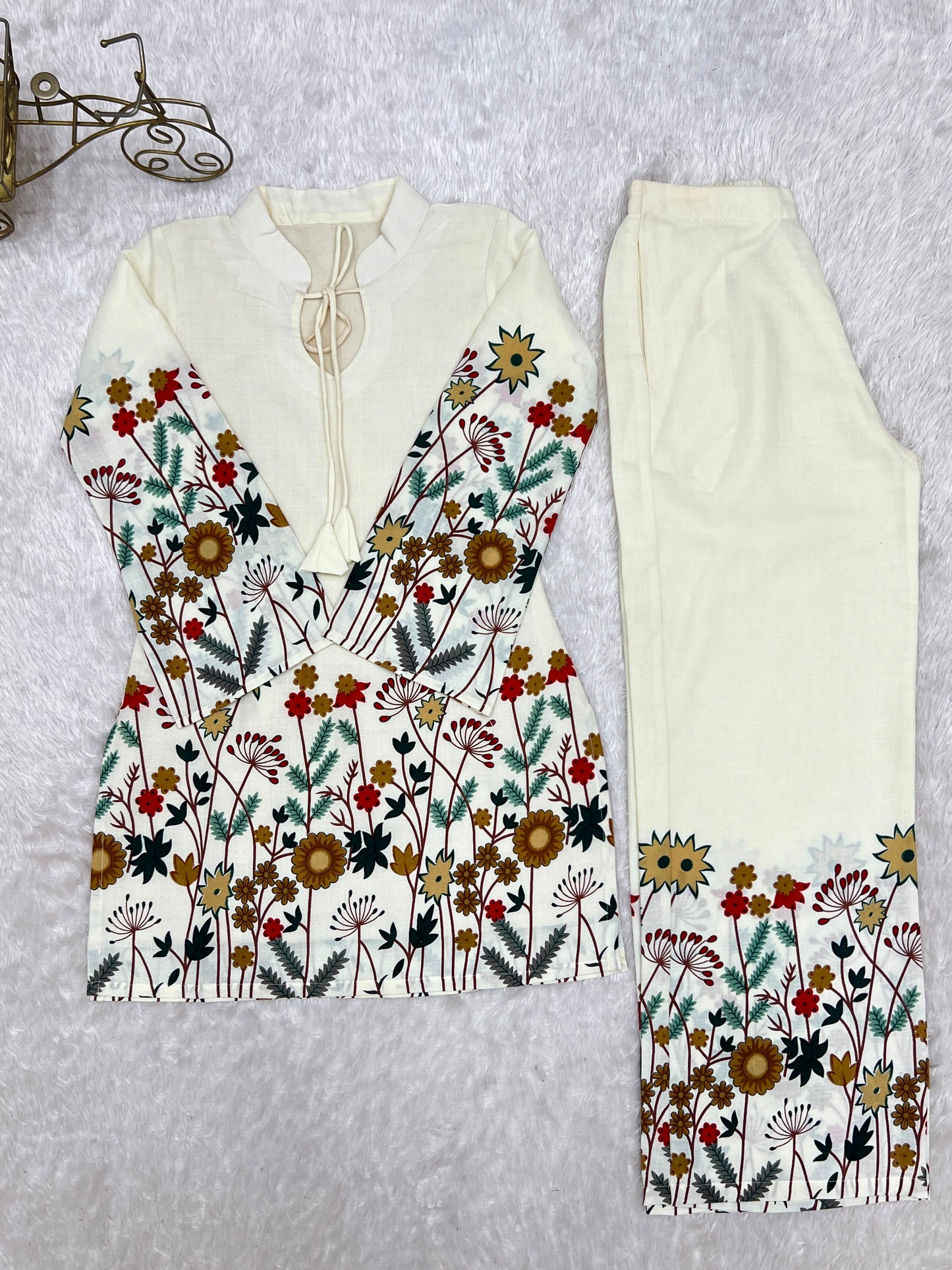 Premium Magic Slub Cotton Floral Printed Kurta Pant Set