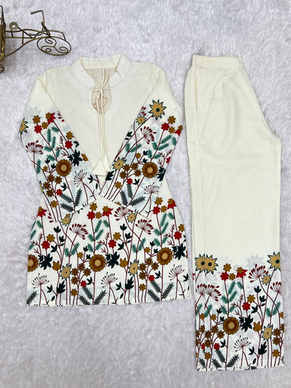 Premium Magic Slub Cotton Floral Printed Kurta Pant Set