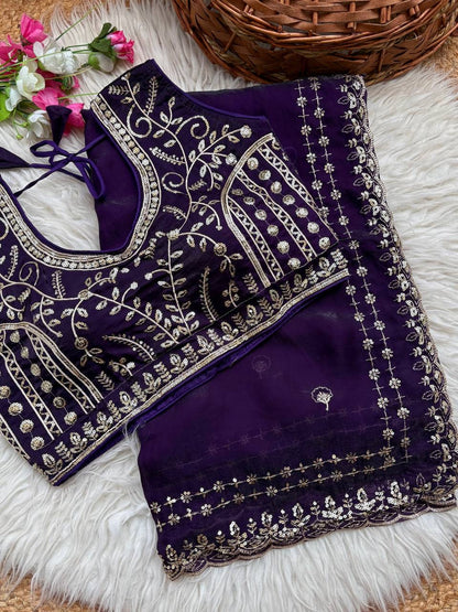 Beautiful Sequence work  Soft Fandy Silk  along with Full Stitched Blouse