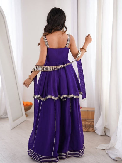Premium Soft Chinon Mirror Work Palazzo Set With Designer Belt