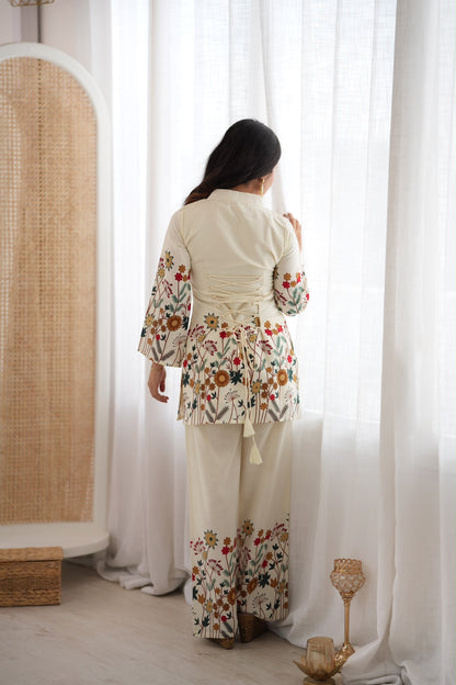 Premium Magic Slub Cotton Floral Printed Kurta Pant Set