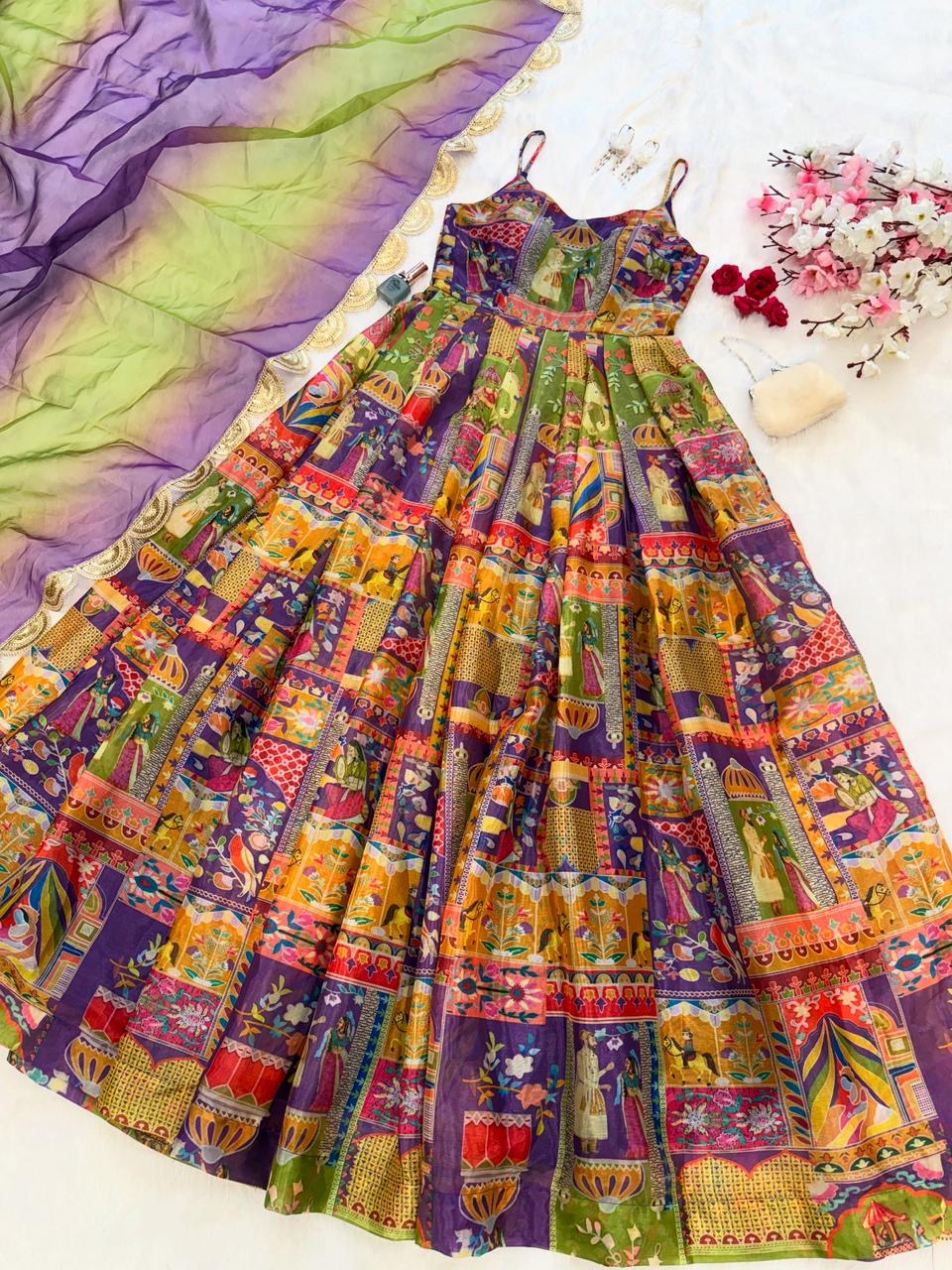 Jimmy Organza Silk Anarkali & Dupatta Set