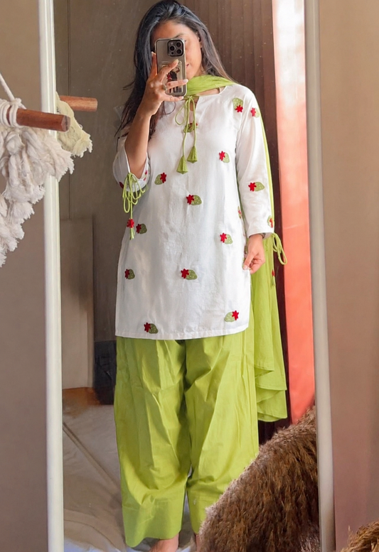 Cotton Top, Farshi Pant & Dupatta Set