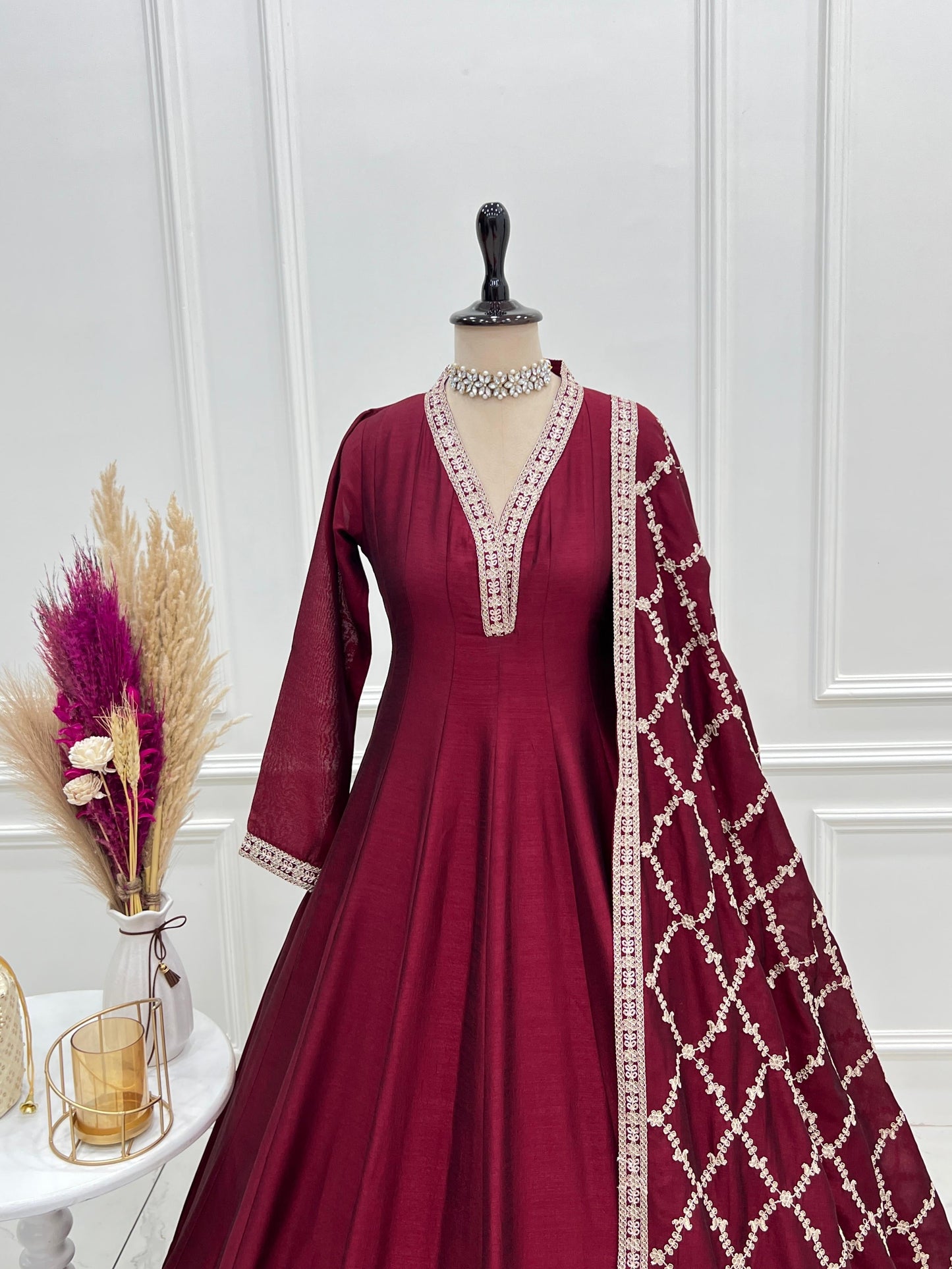 Premium Blooming Vichitra Silk Anarkali Gown Set with Dupatta