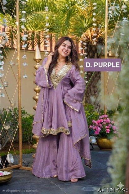 Premium Soft Chinon Mirror Work Palazzo Set With Dupatta