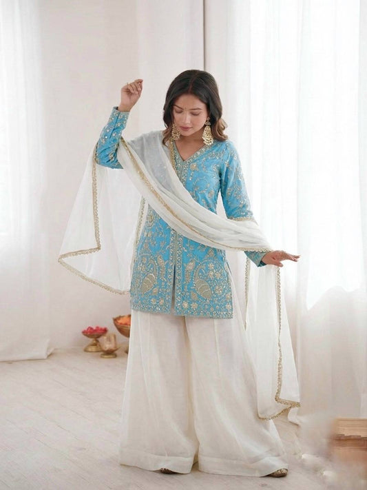 Heavy Fendy Silk Top Plazzo & Dupatta Set