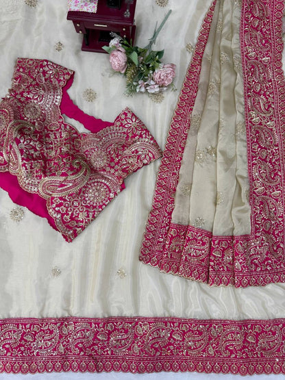 Beautiful Wedding Function Special Organza Silk Bride Look Saree
