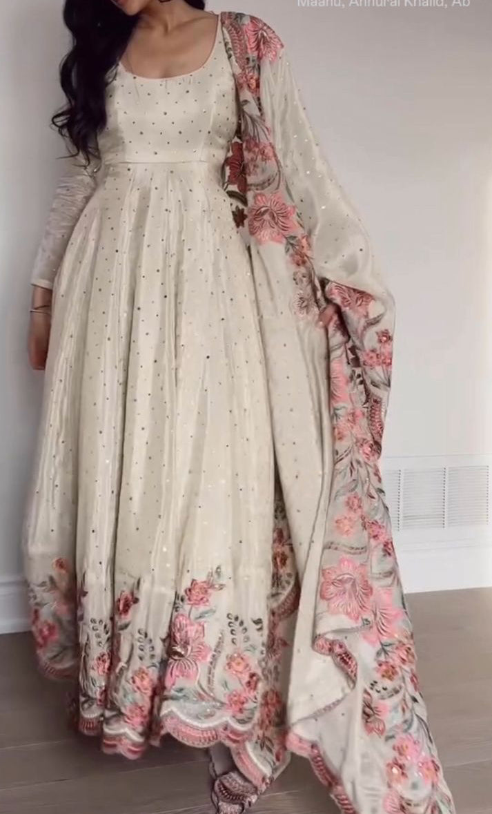 Pure Cinon Silk Gown -Pent  Dupatta Set