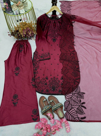 Satin Rayon Top, Plazzo & Dupatta