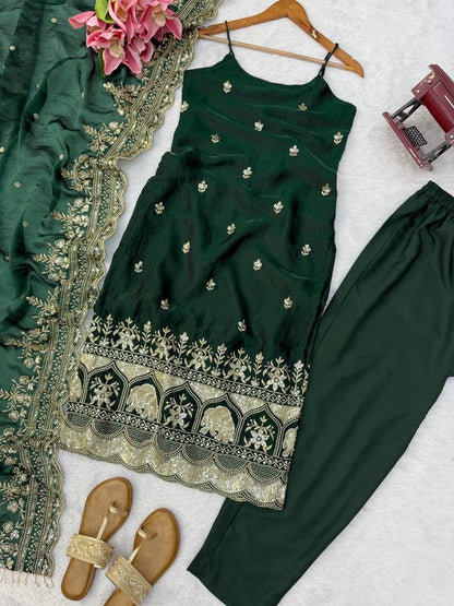 Premium Fendy Silk Thread & Sequence Work Anarkali Set With Dupatta