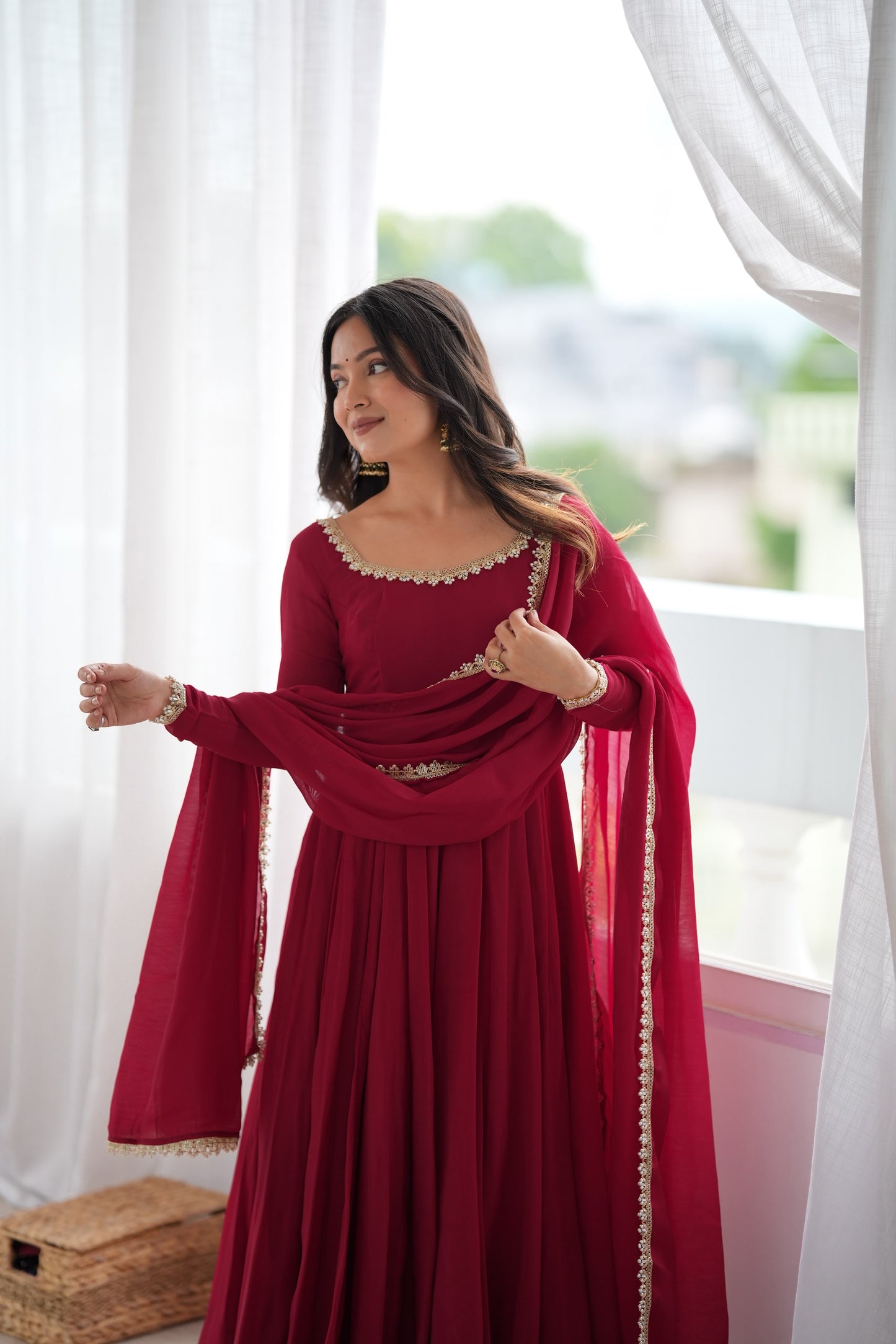 Premium Pure Mal Chanderi Fully Flared Anarkali Set With Dupatta And Pant
