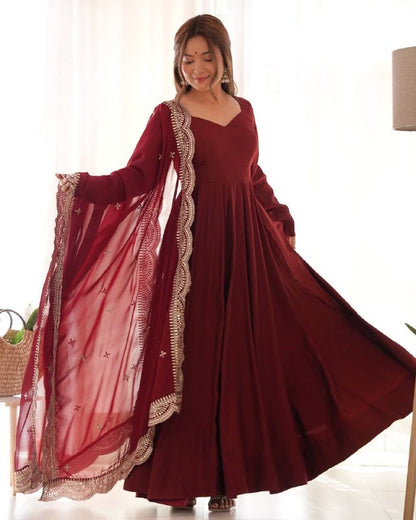 Pure Roman Silk Chanderi Anarkali Set