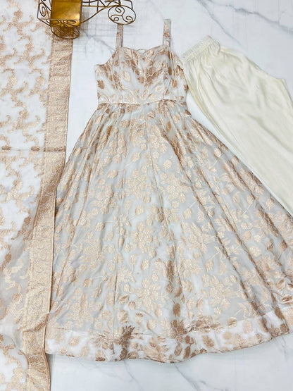 Banarasi jackquard dola silk fabric Anarkali suit set
