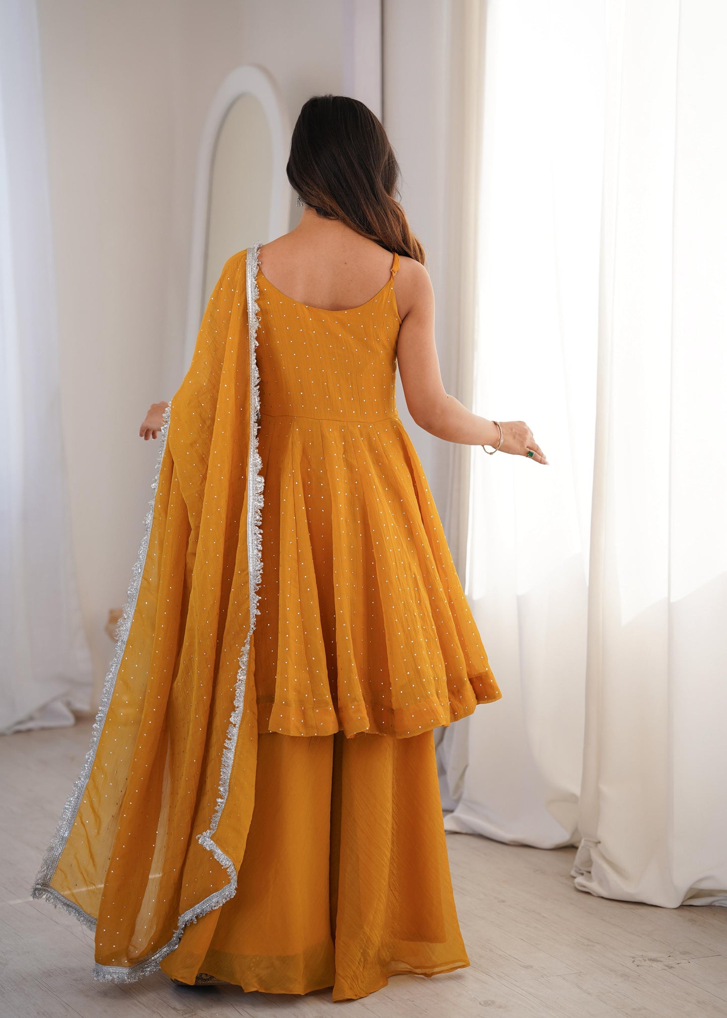 Crunchy Silk Top Plazzo Set