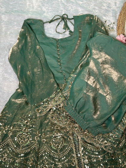 Fendy Satin Silk Gown Sharara Set with Mirror Work