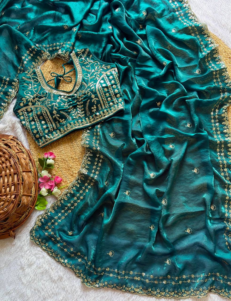 Beautiful Sequence work  Soft Fandy Silk  along with Full Stitched Blouse