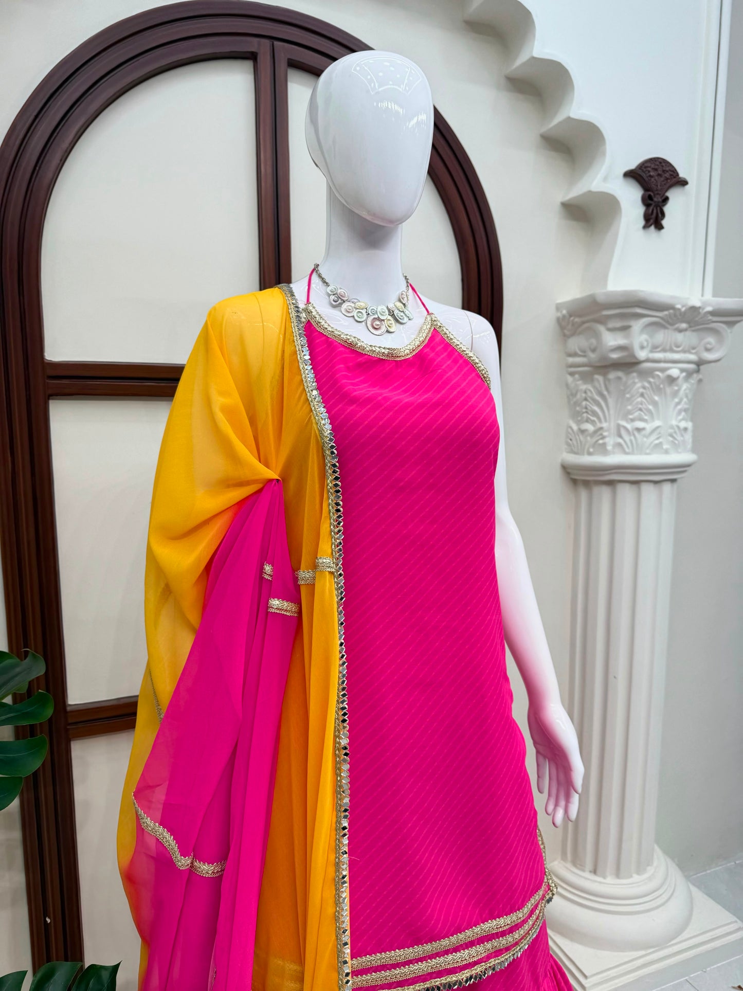 Designer Faux Georgette Digital Print Mirror Work Sharara Set With Dupatta