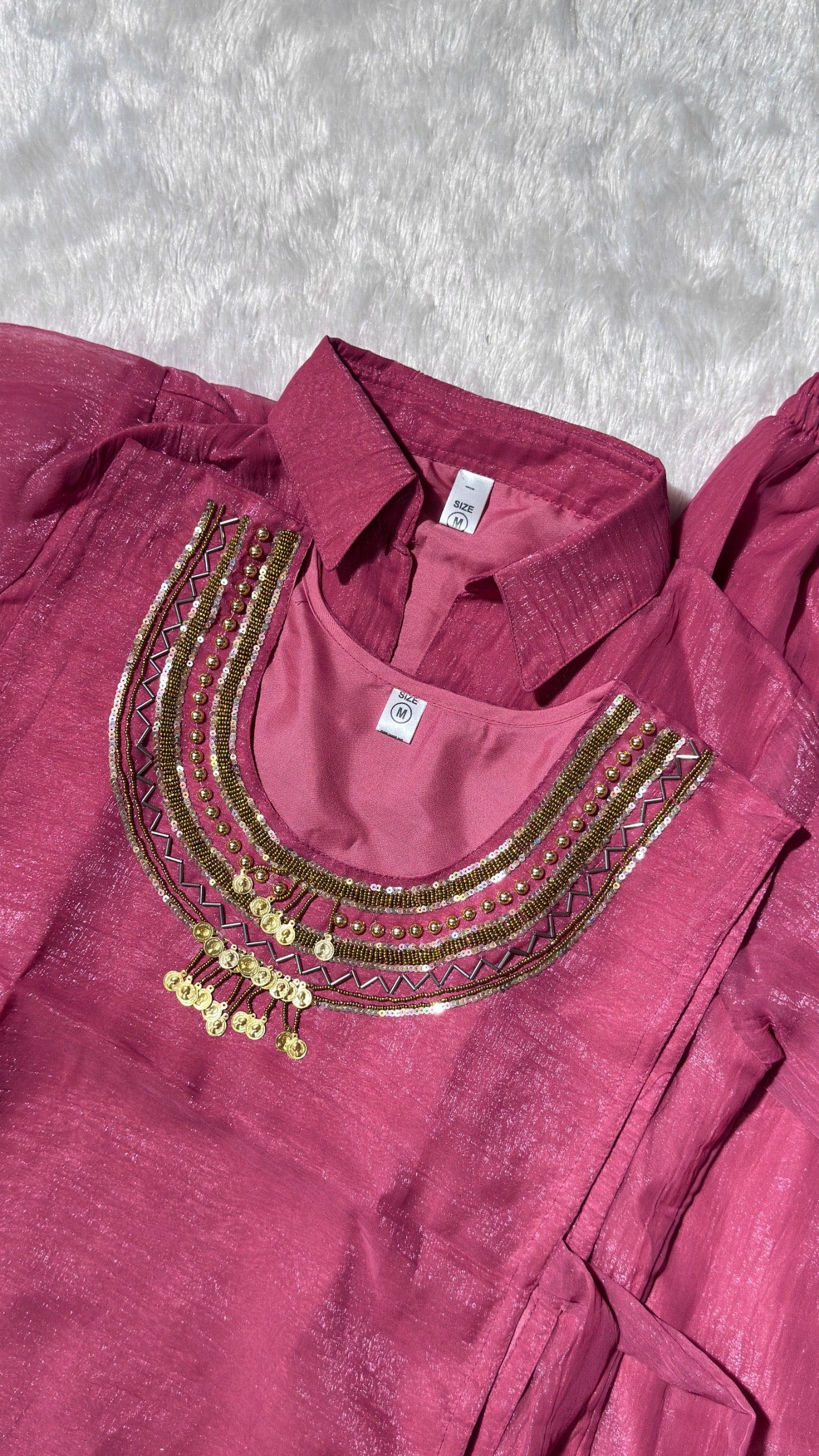 Premium Crunchy Silk Co-Ord Set With Shirt & Plazzo