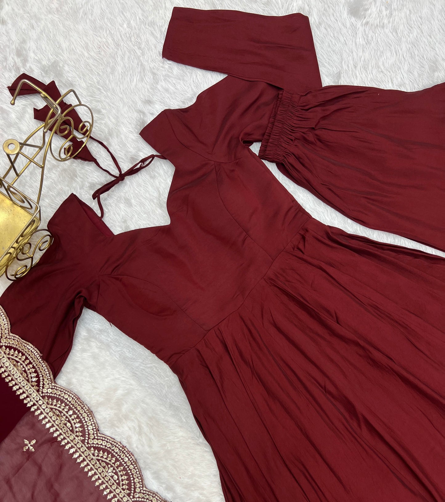 Pure Roman Silk Chanderi Anarkali Set