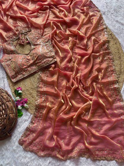 Beautiful Sequence work  Soft Fandy Silk  along with Full Stitched Blouse