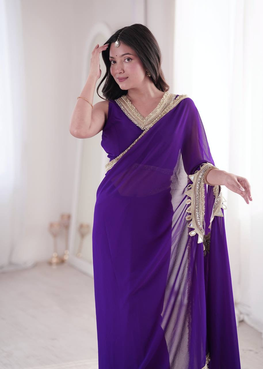 PARTY WEAR GEORGETTE READY MADE LACE BORDER SAREE