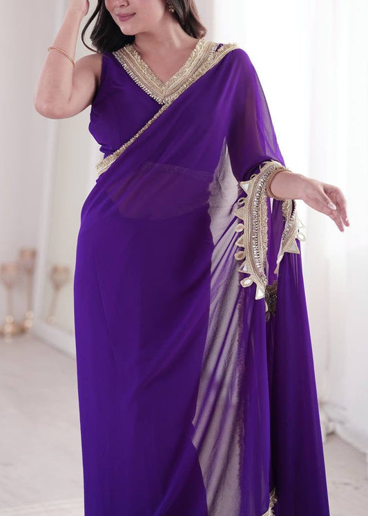 PARTY WEAR GEORGETTE READY MADE LACE BORDER SAREE