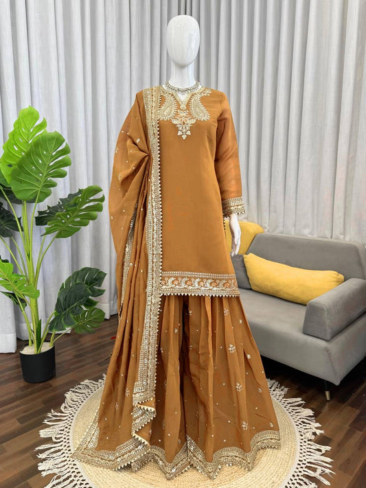 Mul Chanderi Top, Plazzo & Dupatta Set