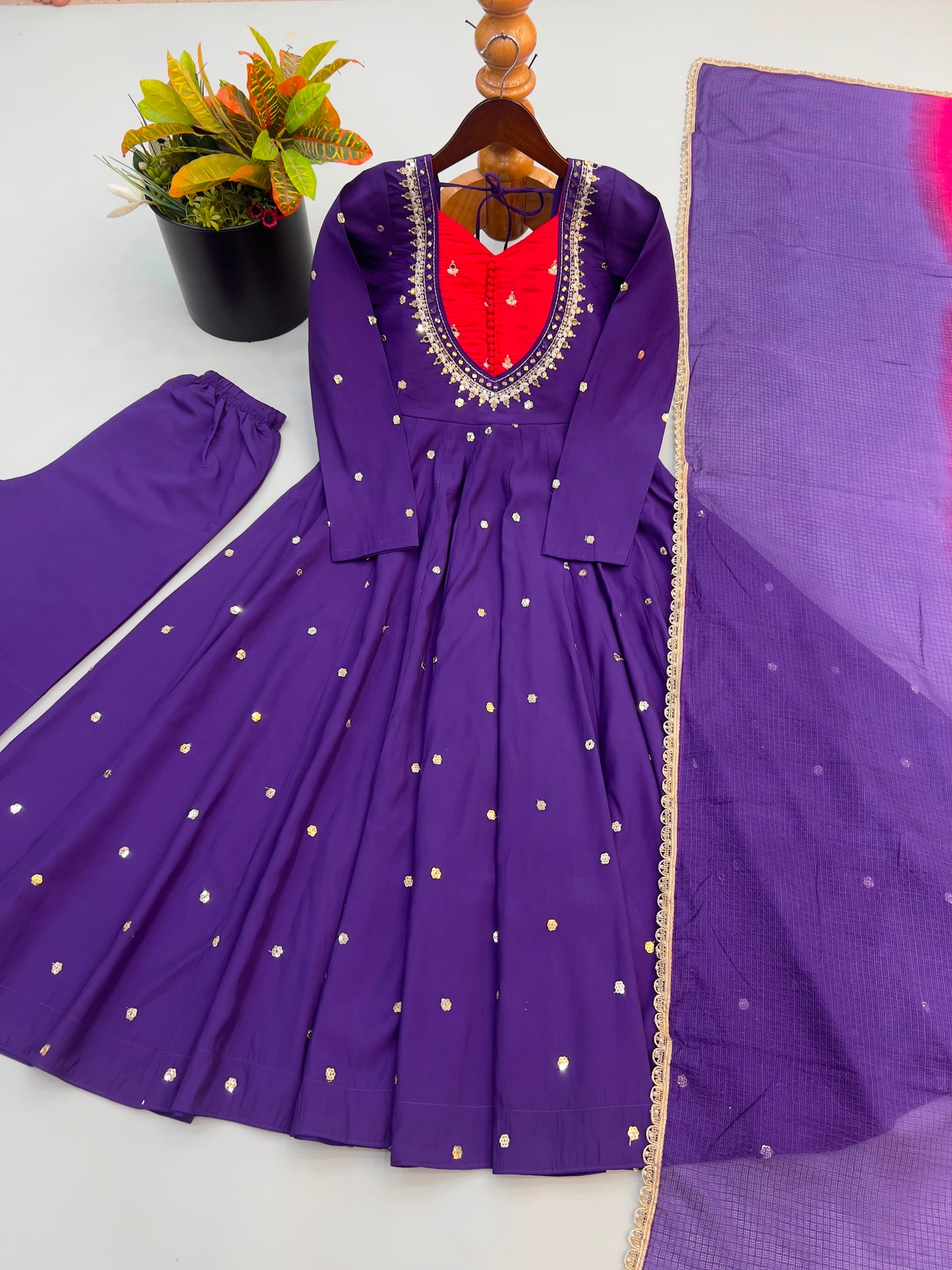 Roman Silk Anarkali, Bottom & Dupatta Set