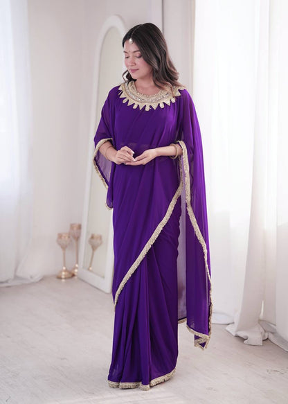 PARTY WEAR GEORGETTE READY MADE LACE BORDER SAREE