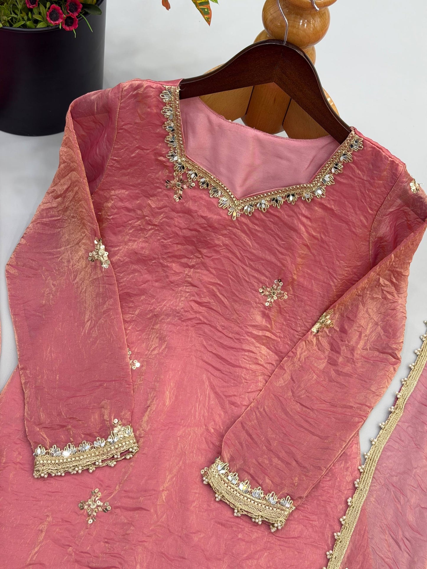 Fendy Silk Embroidery Sequence & Real Mirror Work Sharara Set With Dupatta