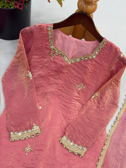 Fendy Silk Embroidery Sequence & Real Mirror Work Sharara Set With Dupatta