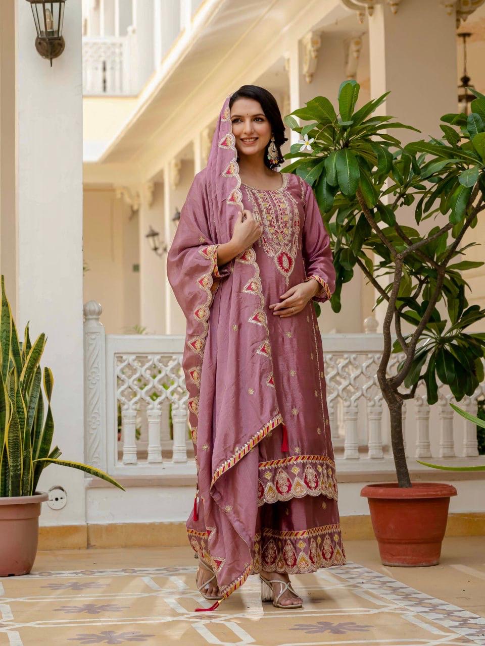 Kurti & Plazzo Set With Dupatta