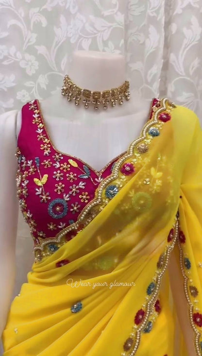 Wedding Wear Beautiful Stunning Faux Georgette Sequnce Work Saree