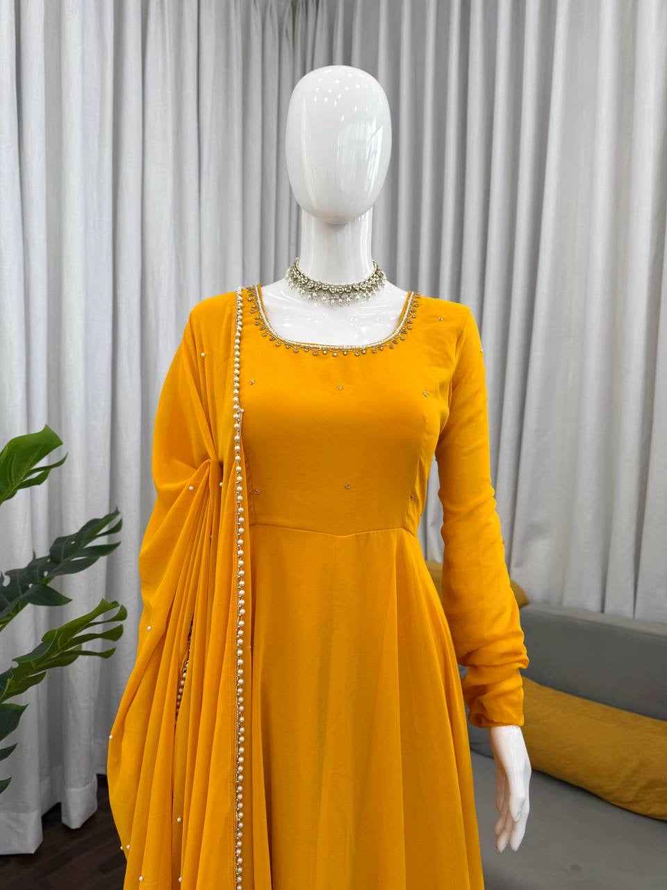 Haldi special Faux Georgette Anarkali Set