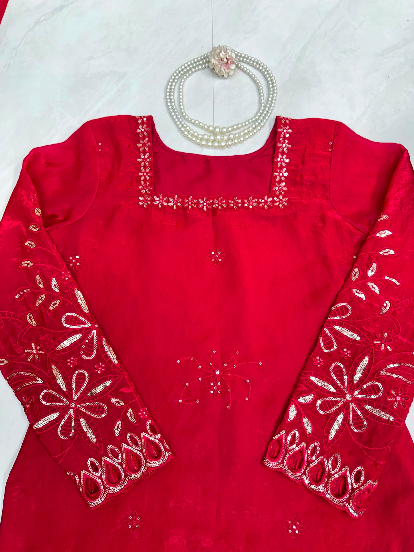 Premium Fendy Silk Thread & Sequence Palazzo Set With Dupatta