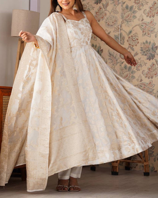Banarasi jackquard dola silk fabric Anarkali suit set