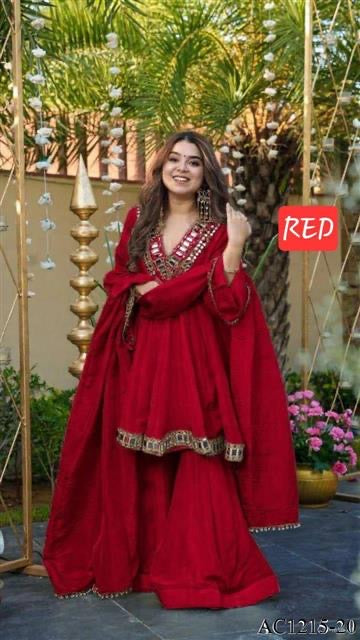Premium Soft Chinon Mirror Work Palazzo Set With Dupatta