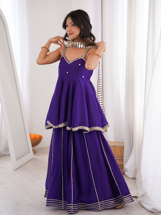 Premium Soft Chinon Mirror Work Palazzo Set With Designer Belt