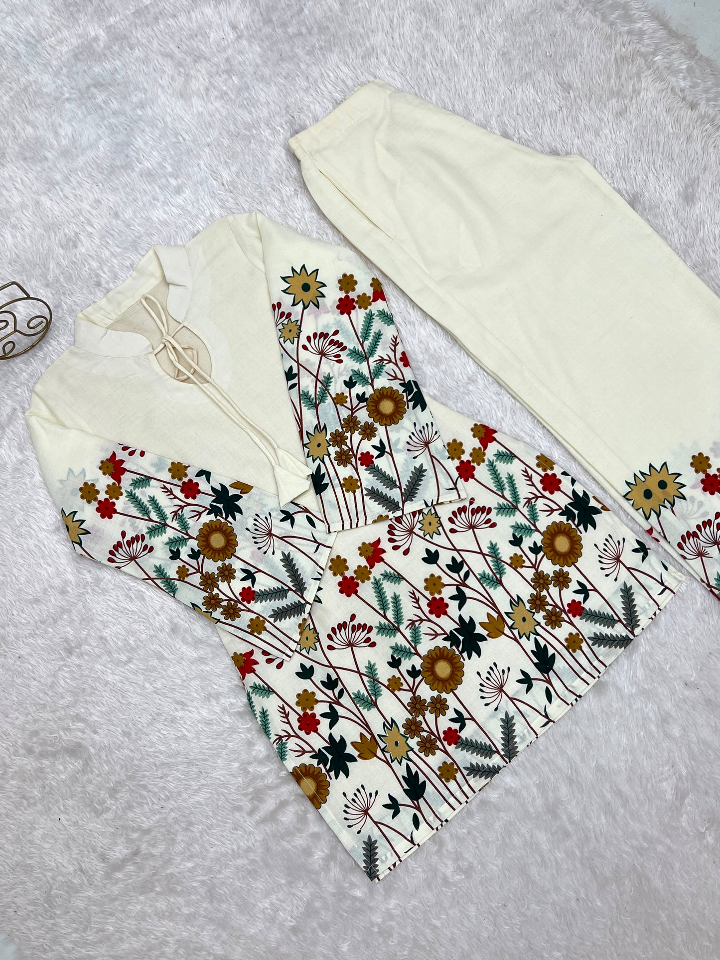Premium Magic Slub Cotton Floral Printed Kurta Pant Set