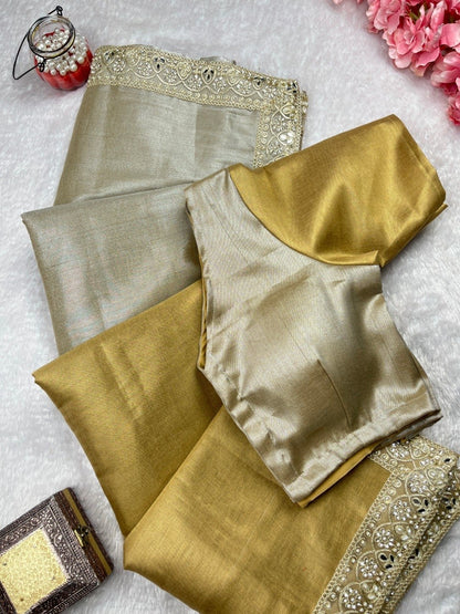 WEDDING WEAR HALF-HALF TISSUE SILK RICH HANDCRAFTED BORDER SAREE