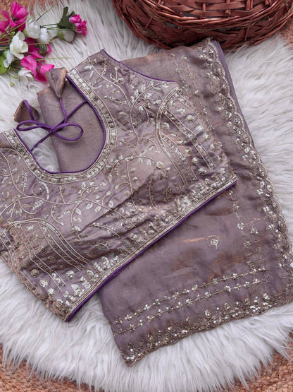 Beautiful Sequence work  Soft Fandy Silk  along with Full Stitched Blouse