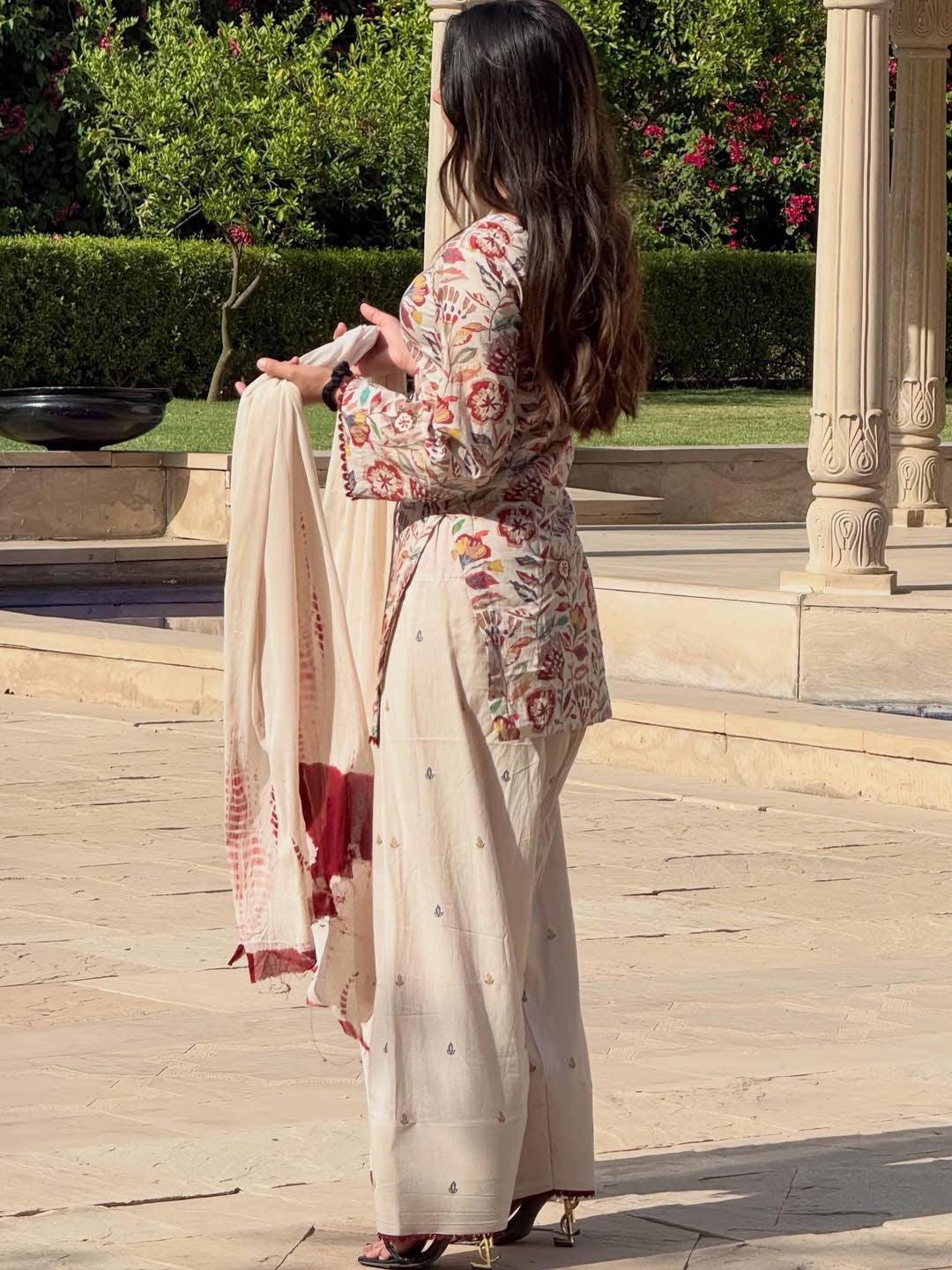 Cambric Cotton Top, Farshi Pant & Dupatta Set